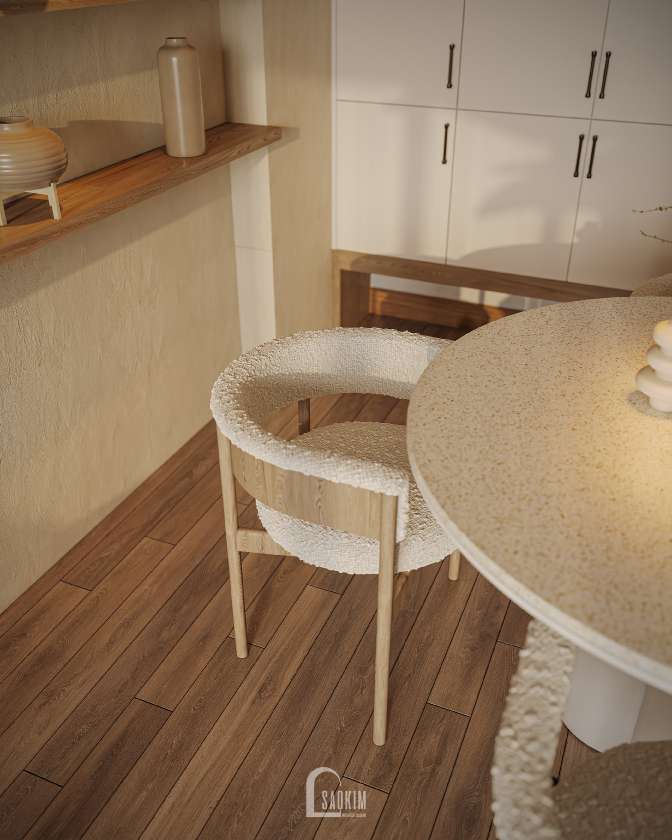 Thiết kế nội thất khu vực ăn uống của gia đình tại căn hộ The Zurich mang phong cách Modern Organic